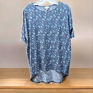 LulaRoe, Sz XXS, Top,Blouse, Shirt, Gray, Turquoise, Short Sleeve Tee,